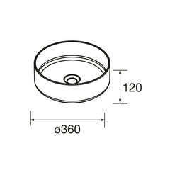 Lavabo de posar KANDY sin sifón ni desagüe PORCELANA BLANCA Ø 360 x 120 mm - BañoClick