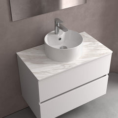Lavabo de posar LISBOA sin sifón ni desagüe clicker PORCELANA BLANCA Ø 360 x 140 mm - BañoClick