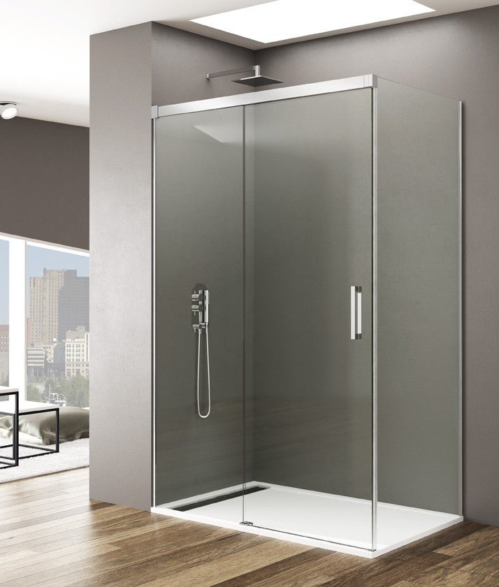Mampara de Ducha - BASIC - 1 FIJO + 1 PUERTA CORREDERA + LATERAL FIJO - BañoClick