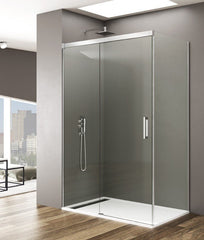 Mampara de Ducha - BASIC - 1 FIJO + 1 PUERTA CORREDERA + LATERAL FIJO - BañoClick
