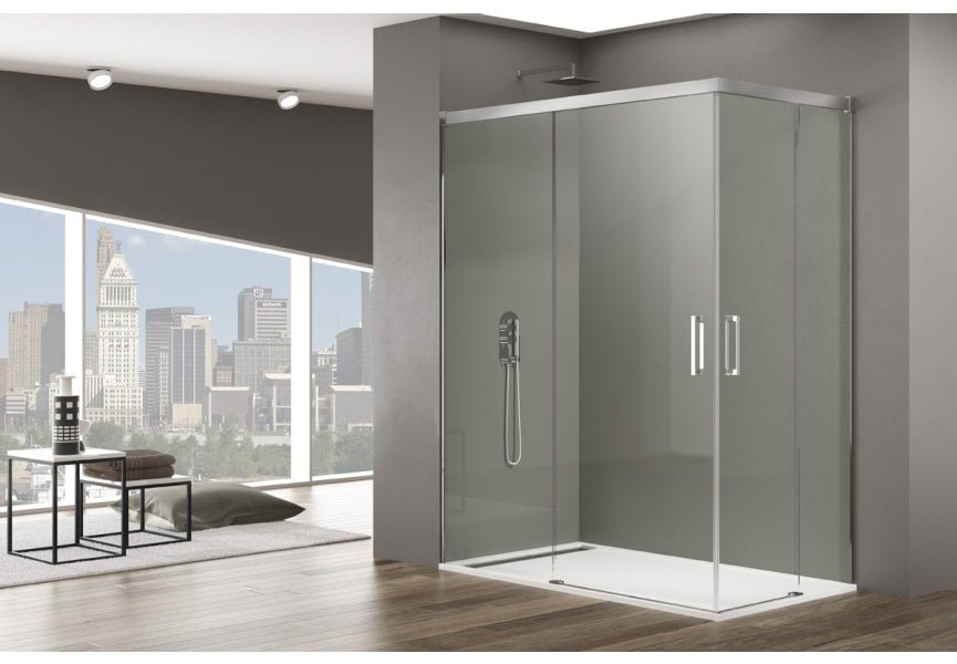 Mampara de Ducha - BASIC ANGULAR 2 FIJOS + 2 PUERTAS CORREDERAS - BañoClick