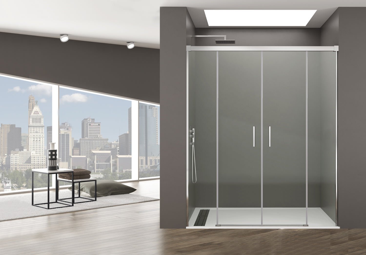 Mampara de Ducha - BASIC SPAZIO - 2 FIJOS + 2 PUERTAS CORREDERAS - BañoClick