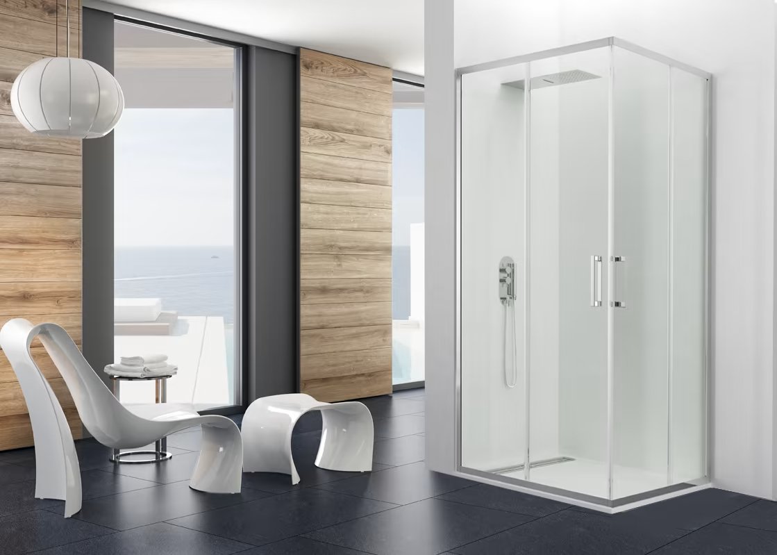 Mampara de Ducha - PRESTIGE ANGULAR - 2 FIJOS + 2 CORREDERAS - BañoClick