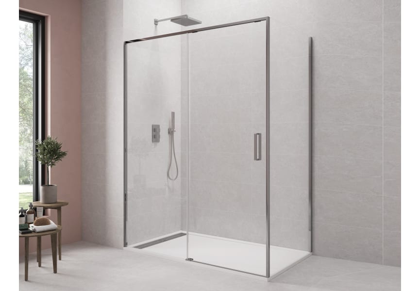 Mampara de Ducha - TWENTY - CROMO - 1 FIJO + 1 PUERTA + LATERAL FIJO - BañoClick