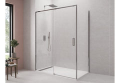 Mampara de Ducha - TWENTY - CROMO - 1 FIJO + 1 PUERTA + LATERAL FIJO - BañoClick