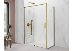 Mampara de Ducha - TWENTY - ORO - 1 FIJO + 1 PUERTA + LATERAL FIJO - BañoClick