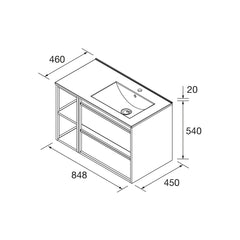Mueble de baño ATTILA 850 2 cajones con coqueta reversible + Lavabo - BañoClick