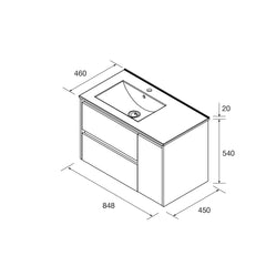 Mueble de baño NOJA 850 2 cajones y 1 puerta derecha - Lavabo - BañoClick