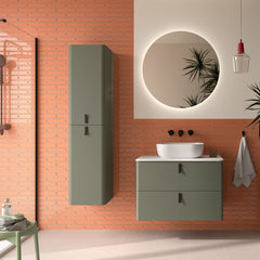 Mueble de baño UNIIQ 600 BOSQUE Encimera SOLID SURFACE Tiradores NEGROS - BañoClick