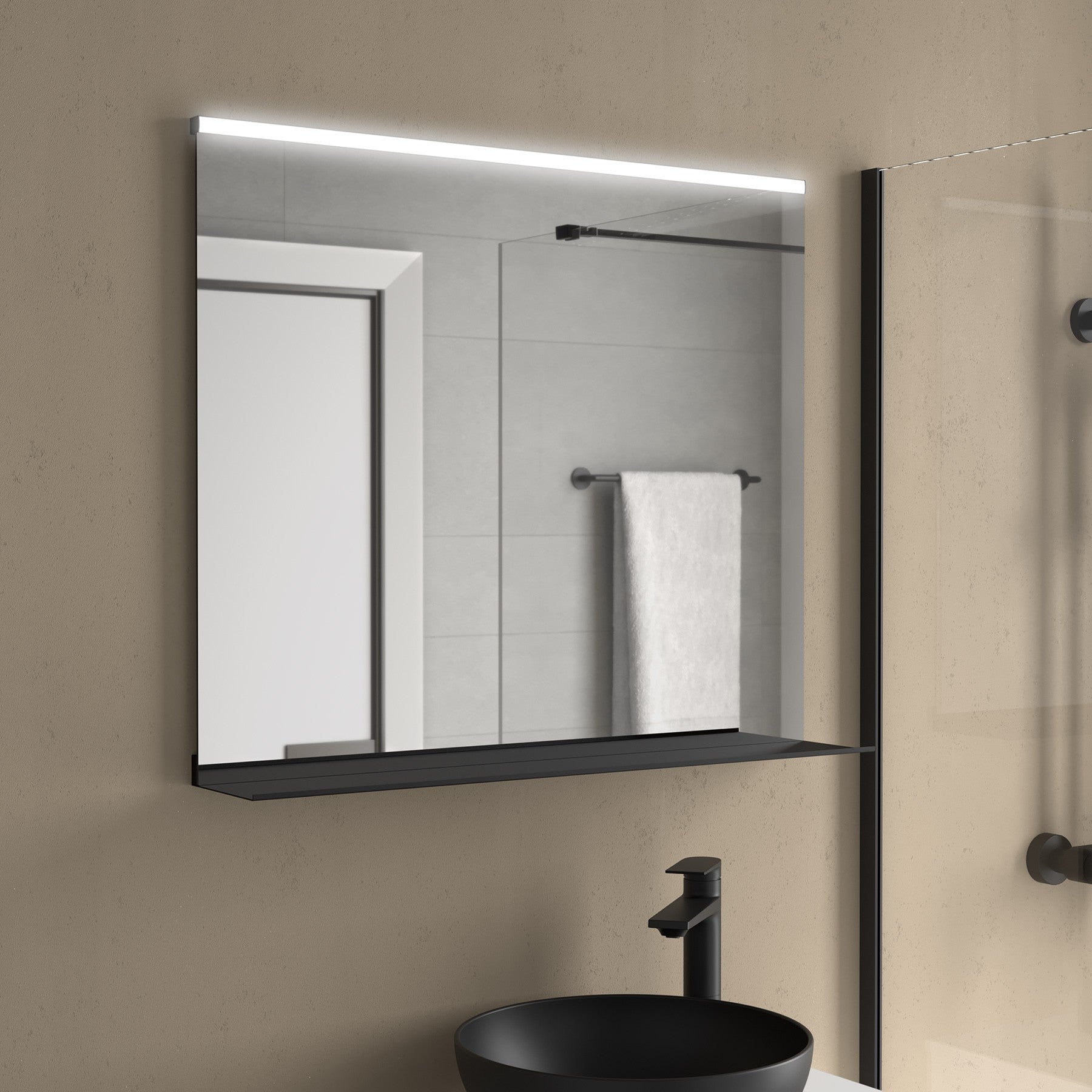 Espejo BECKET 800 horizontal con aplique negro de luz led - BañoClick