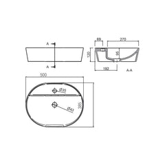 Lavabo de posar VARMEGA 515 PORCELANA BLANCA 500 x 385 x 120 mm - BañoClick