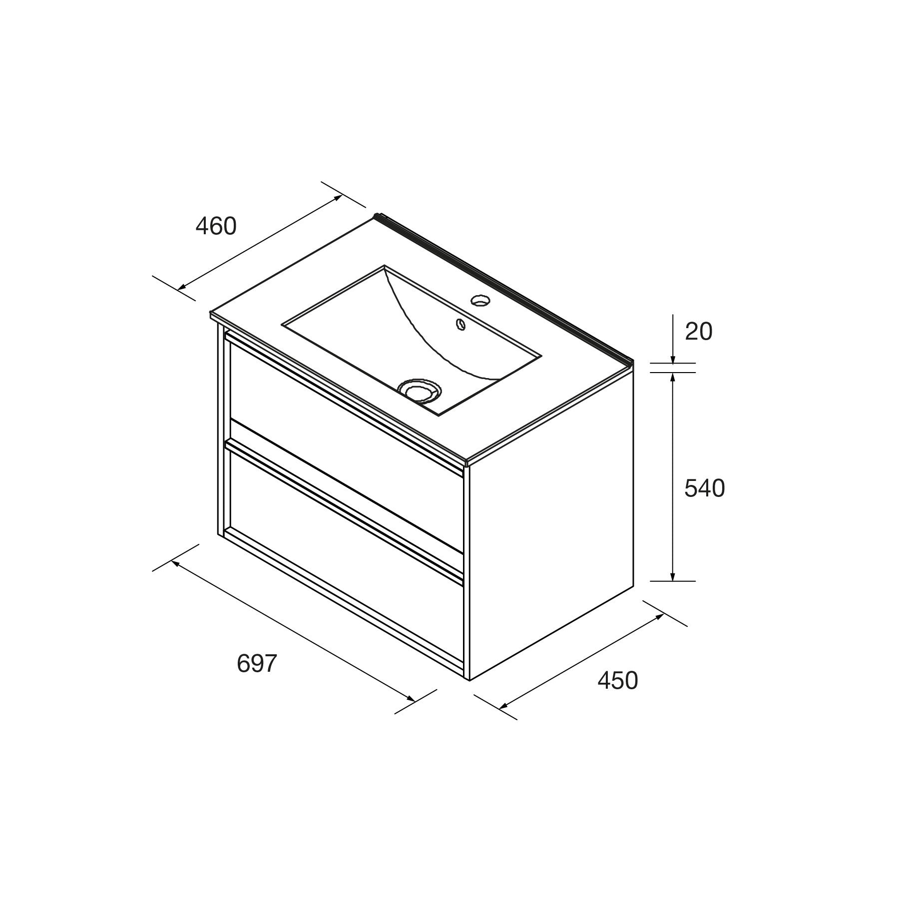 Mueble de baño NOJA 700 2 cajones - Lavabo - BañoClick