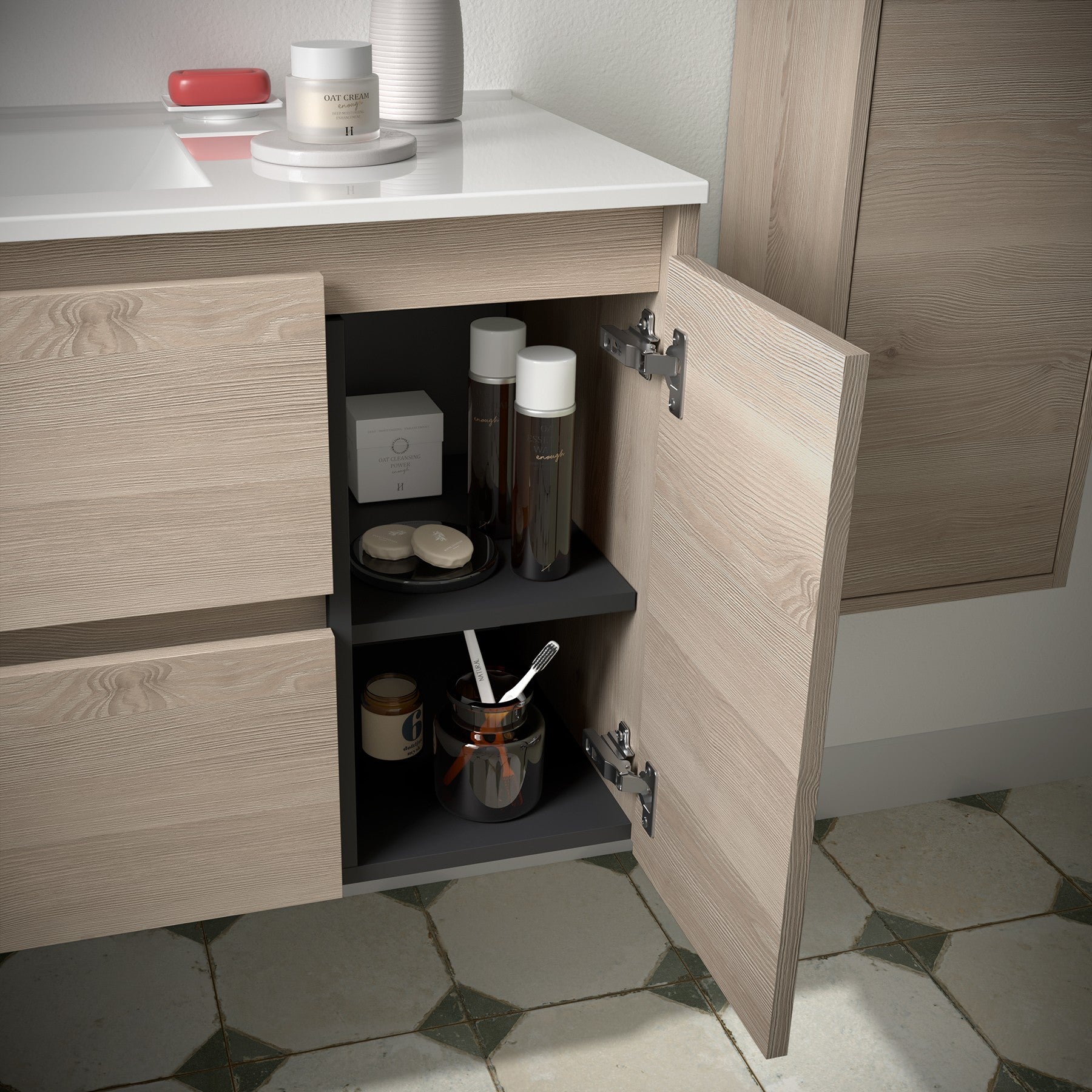 Mueble de baño NOJA 850 2 cajones y 1 puerta derecha - Lavabo - BañoClick