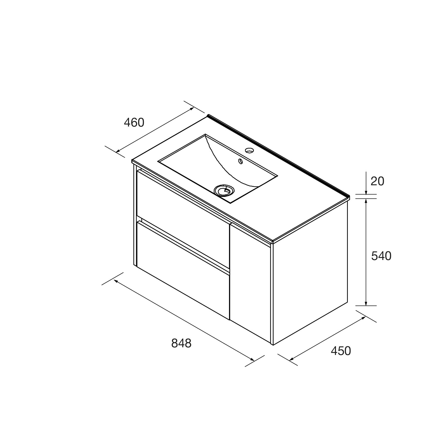 Mueble de baño NOJA 850 2 cajones y 1 puerta derecha - Lavabo - BañoClick
