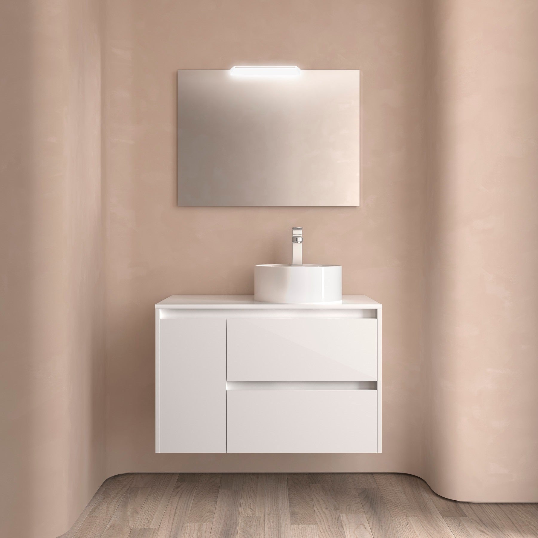 Mueble de baño NOJA 850 2 cajones y 1 puerta izquierda - Encimera - BañoClick