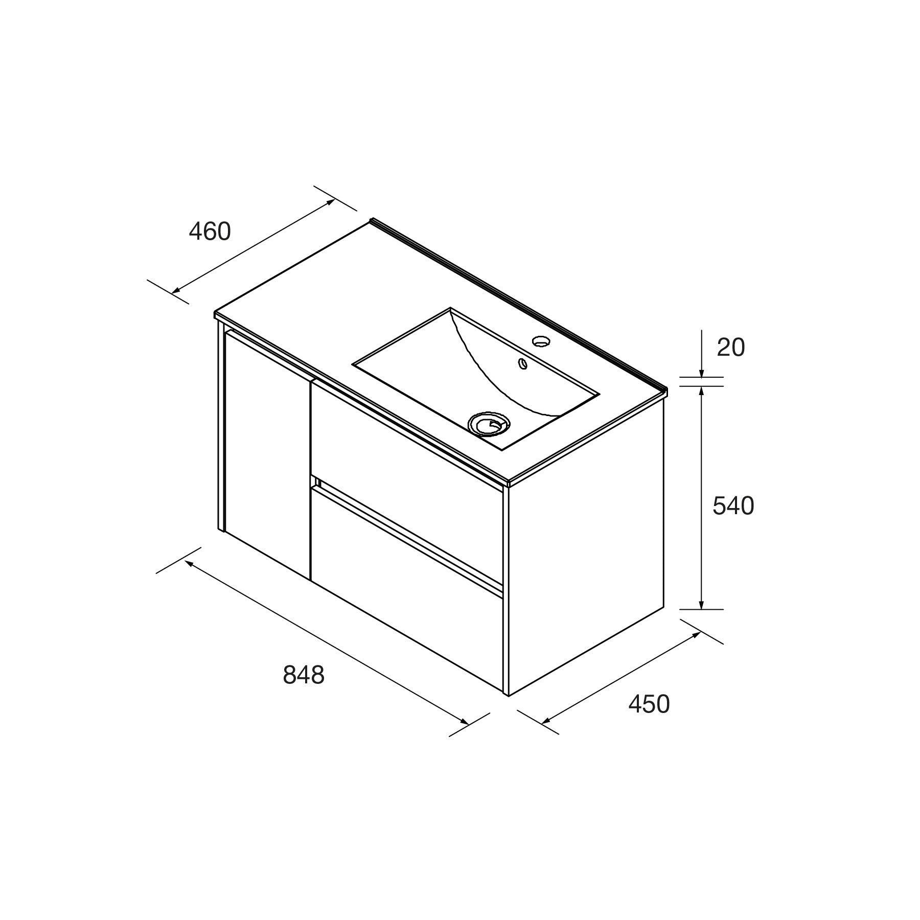 Mueble de baño NOJA 850 2 cajones y 1 puerta izquierda - Lavabo - BañoClick