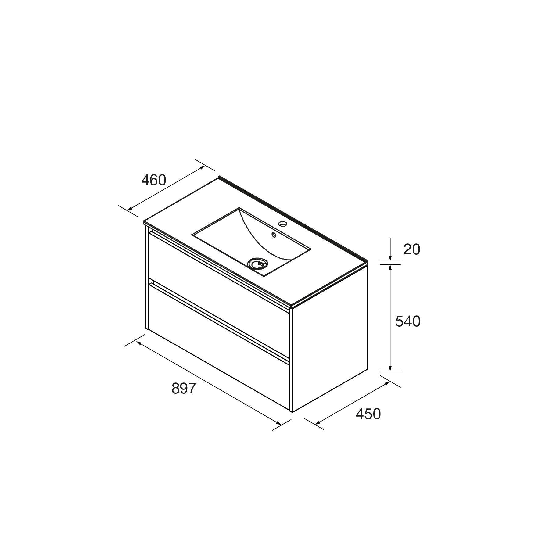 Mueble de baño NOJA 900 2 cajones - Lavabo - BañoClick