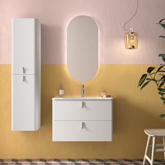 Mueble de baño UNIIQ 600 BLANCO MATE Lavabo Tiradores CROMO - BañoClick