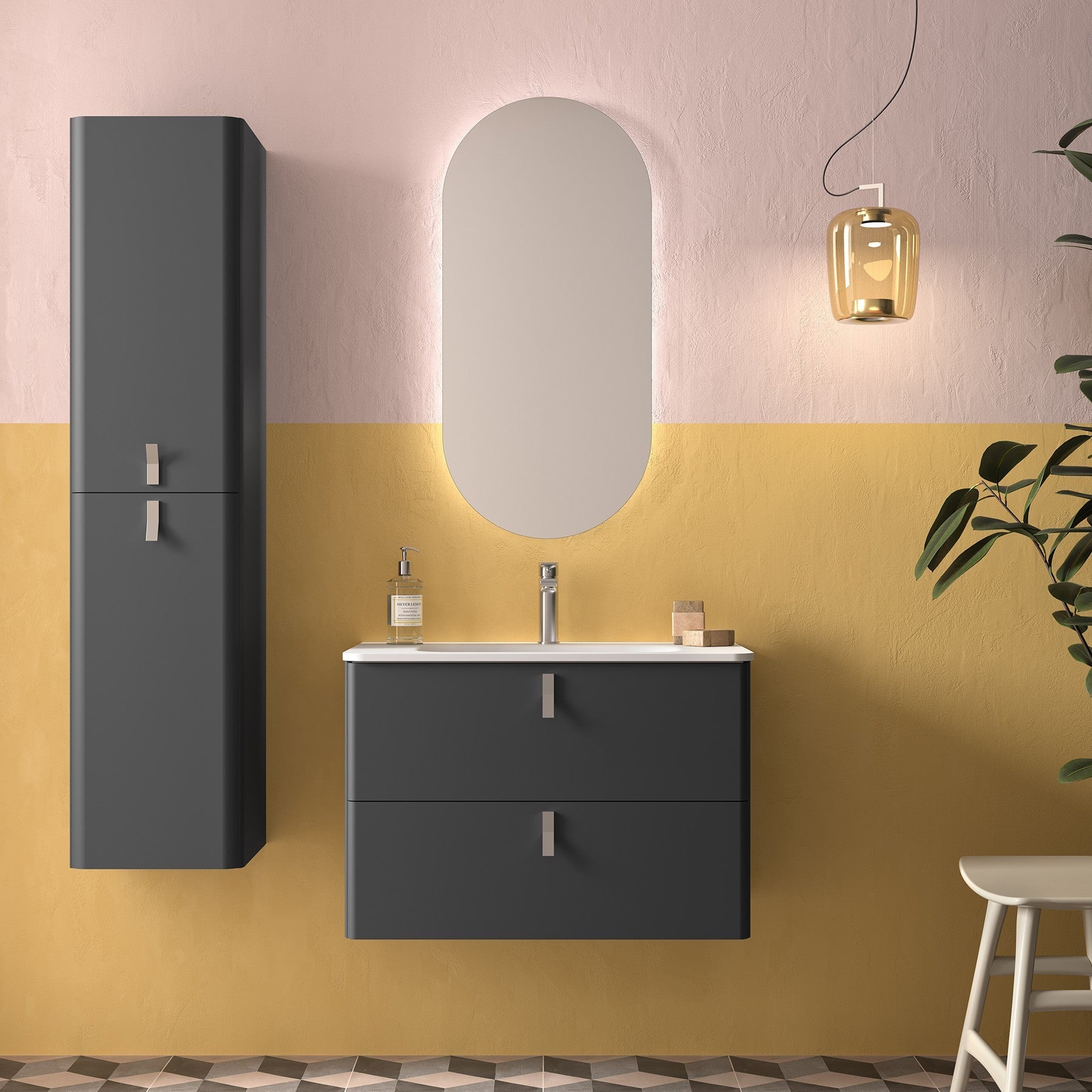 Mueble de baño UNIIQ 600 BLANCO MATE Lavabo Tiradores CROMO - BañoClick