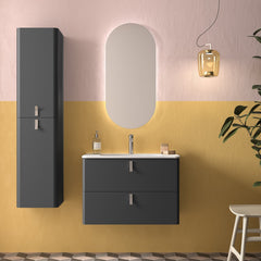 Mueble de baño UNIIQ 600 BLANCO MATE Lavabo Tiradores CROMO - BañoClick